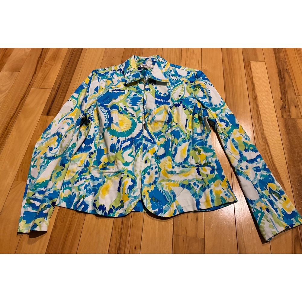 Vintage Coldwater Creek Large Jacket Lined Floral Beaded Cotton  Artsy Y2K*